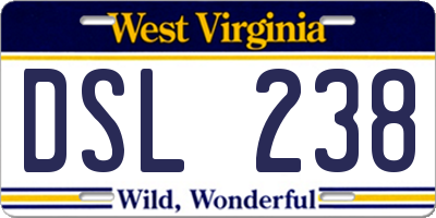WV license plate DSL238