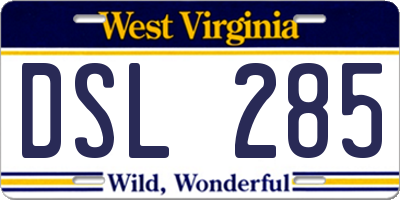 WV license plate DSL285