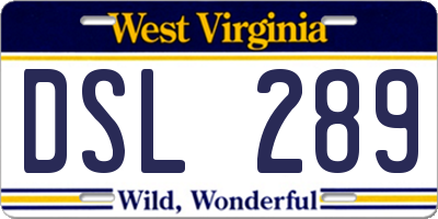 WV license plate DSL289