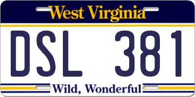 WV license plate DSL381