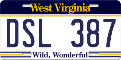 WV license plate DSL387