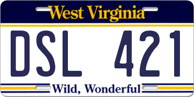 WV license plate DSL421