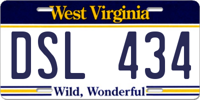 WV license plate DSL434