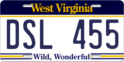 WV license plate DSL455