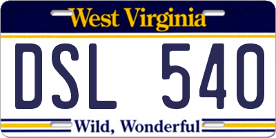 WV license plate DSL540