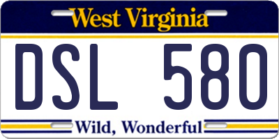 WV license plate DSL580