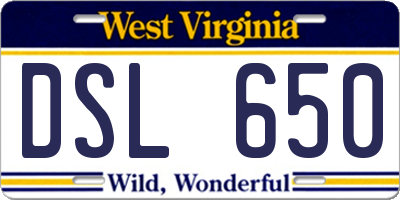 WV license plate DSL650