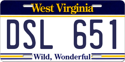 WV license plate DSL651