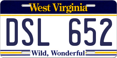 WV license plate DSL652