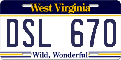 WV license plate DSL670