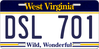 WV license plate DSL701
