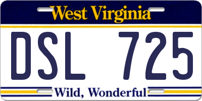 WV license plate DSL725