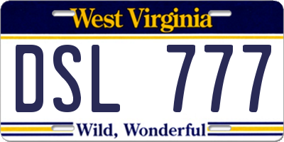 WV license plate DSL777
