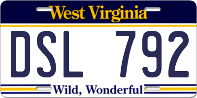 WV license plate DSL792