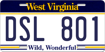 WV license plate DSL801