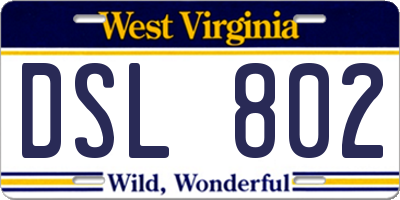 WV license plate DSL802