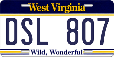 WV license plate DSL807