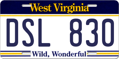 WV license plate DSL830