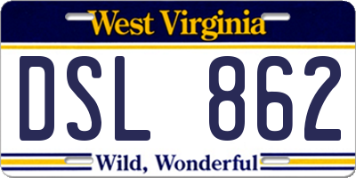 WV license plate DSL862
