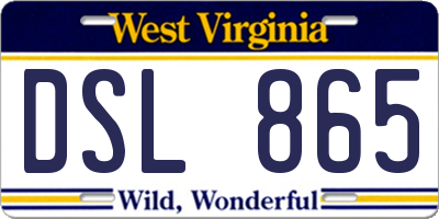 WV license plate DSL865