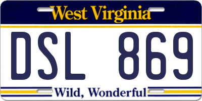 WV license plate DSL869