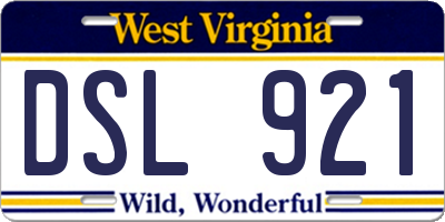 WV license plate DSL921