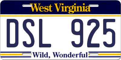 WV license plate DSL925