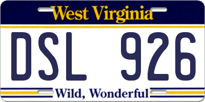 WV license plate DSL926