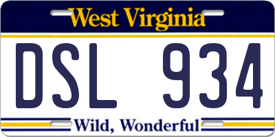 WV license plate DSL934