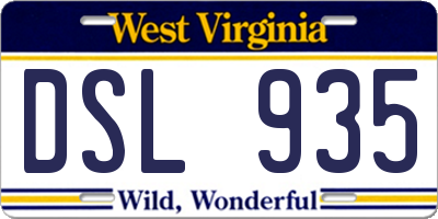 WV license plate DSL935