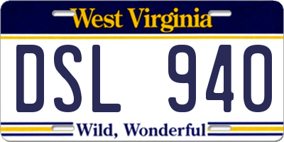 WV license plate DSL940