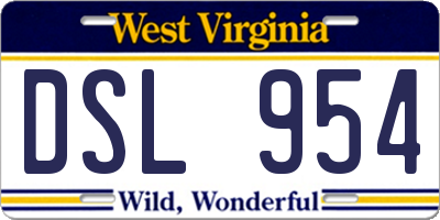 WV license plate DSL954
