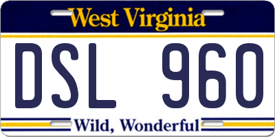 WV license plate DSL960