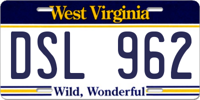 WV license plate DSL962