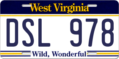 WV license plate DSL978