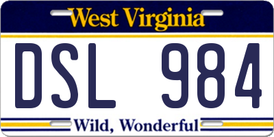 WV license plate DSL984