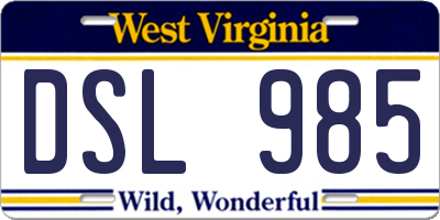 WV license plate DSL985
