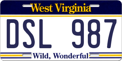 WV license plate DSL987