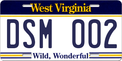 WV license plate DSM002