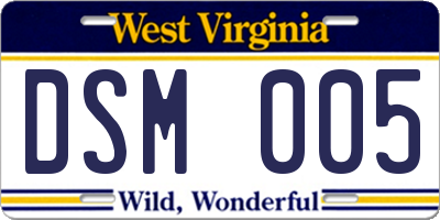 WV license plate DSM005