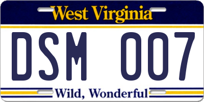 WV license plate DSM007