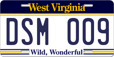 WV license plate DSM009