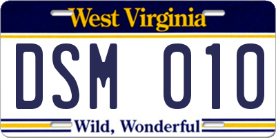 WV license plate DSM010