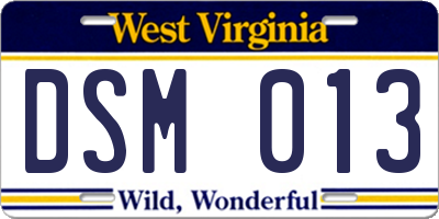 WV license plate DSM013