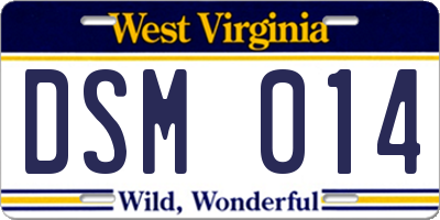 WV license plate DSM014