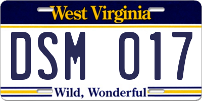 WV license plate DSM017