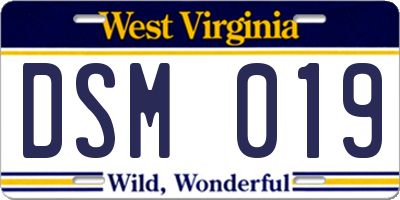 WV license plate DSM019