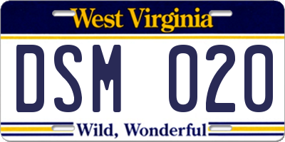 WV license plate DSM020