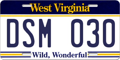 WV license plate DSM030