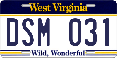 WV license plate DSM031